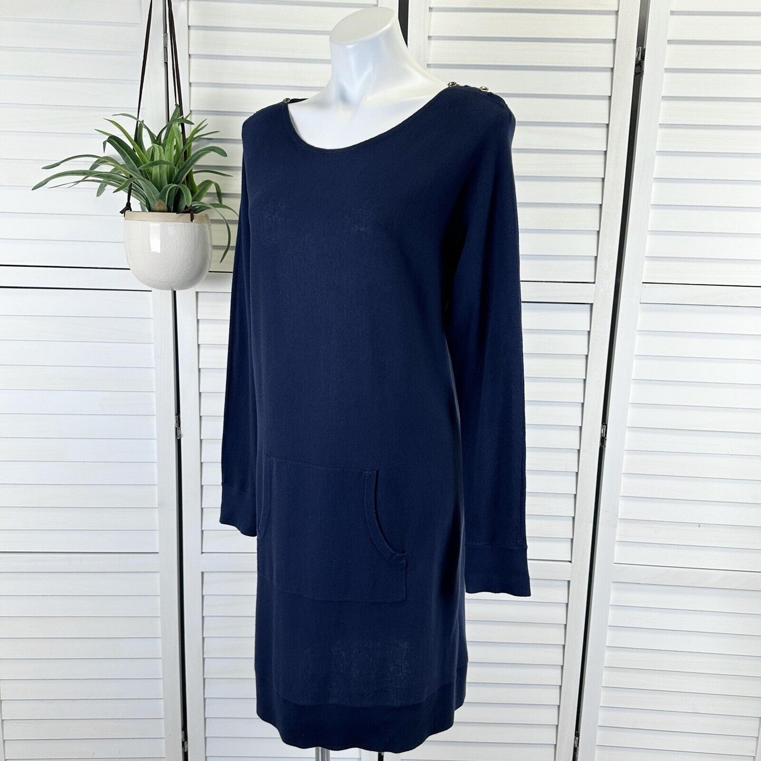 Lilly Pulitzer Jupiter Knit Sweater Dress True Navy Blue Kangaroo Pocket Size M