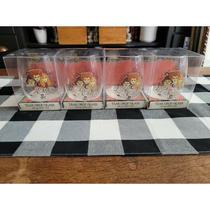 Hocus Pocus Sanderson Sisters Stemless Wine Glasses set of 4 “AMUCK NEW NIB