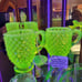 Vintage Fenton Opalescent Hobnail Vaseline Glass Creamer and Sugar Set.