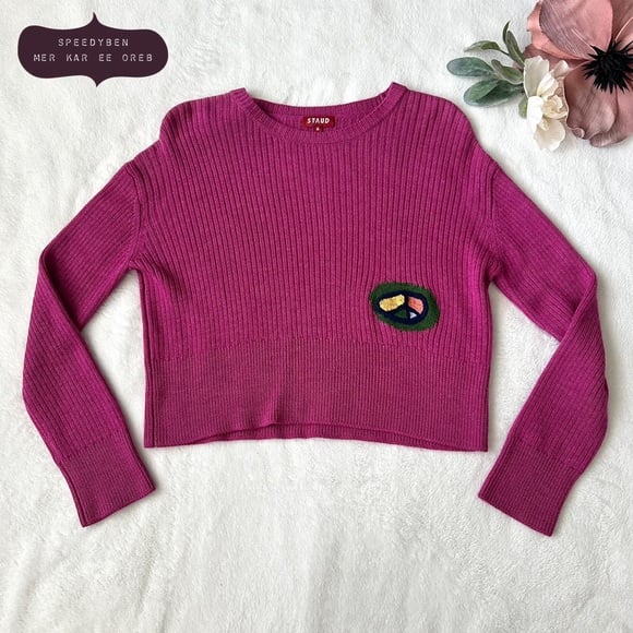 STAUD Pink Keith Peace Knit Sweater Size Medium