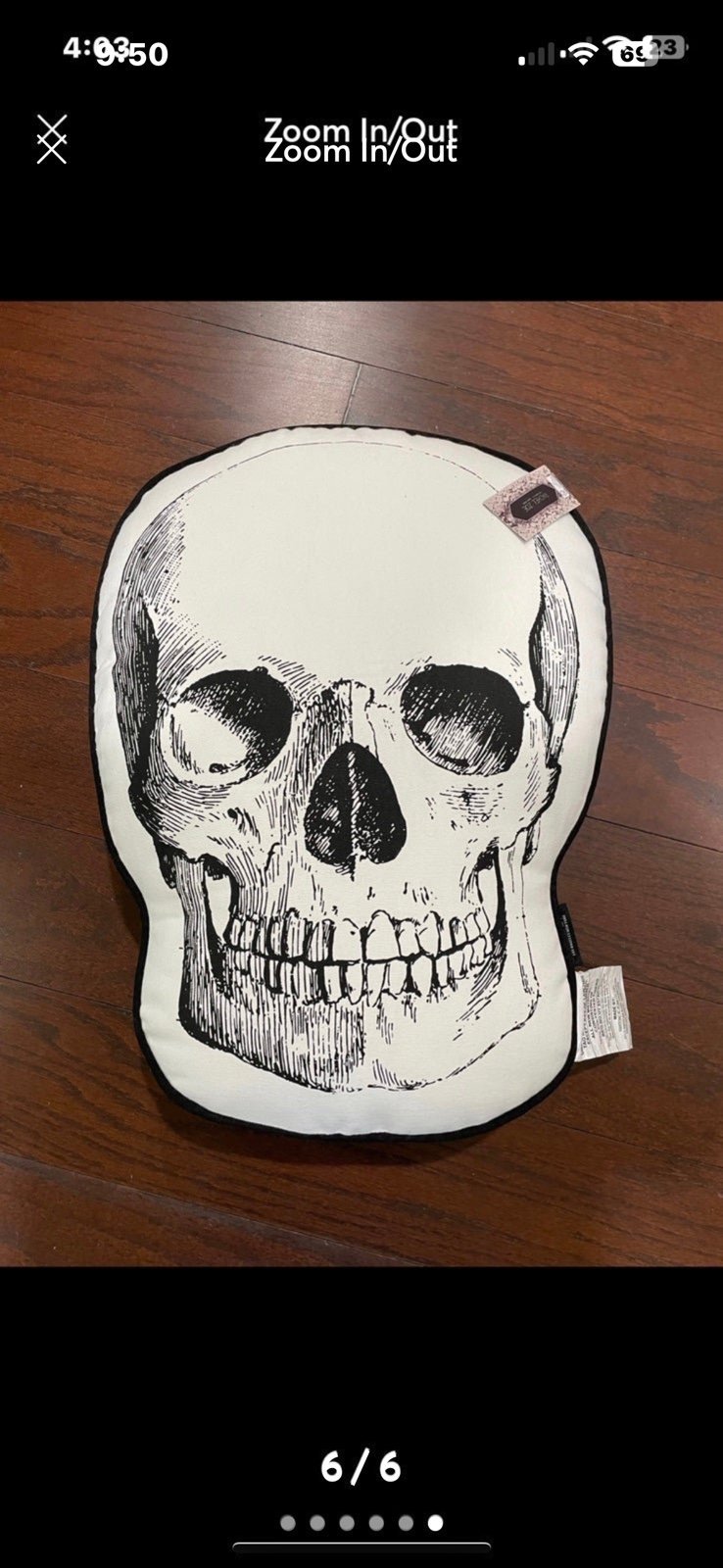 RACHEL ZOE HALLOWEEN BLACK WHITE X LARGE SKULL PILLOW NWT