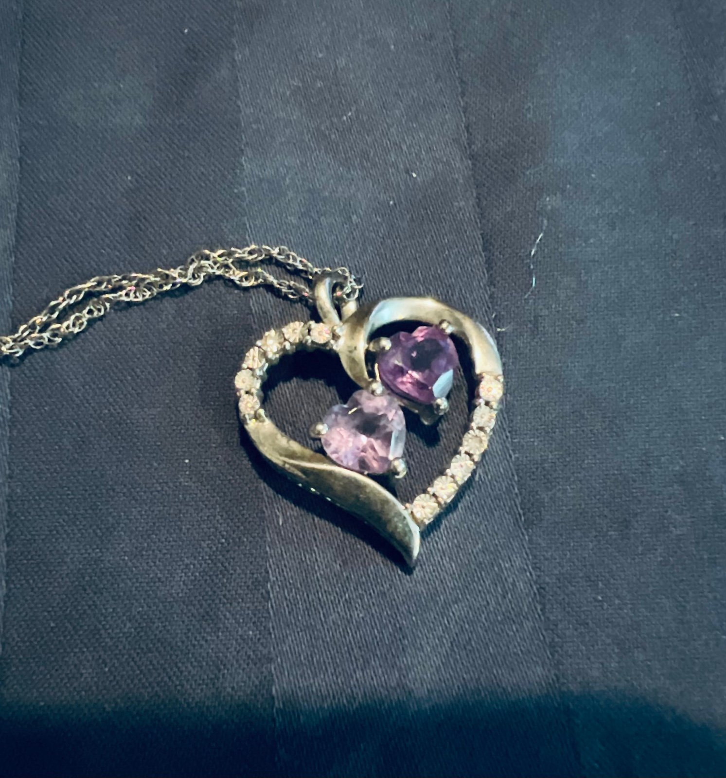 Elegant Zales Diamond and Amethyst Heart Pendant Necklace