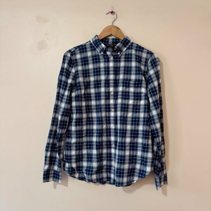Massimo Dutti Plaid Button Down Shirt Long Sleeve Blue Green White 8
