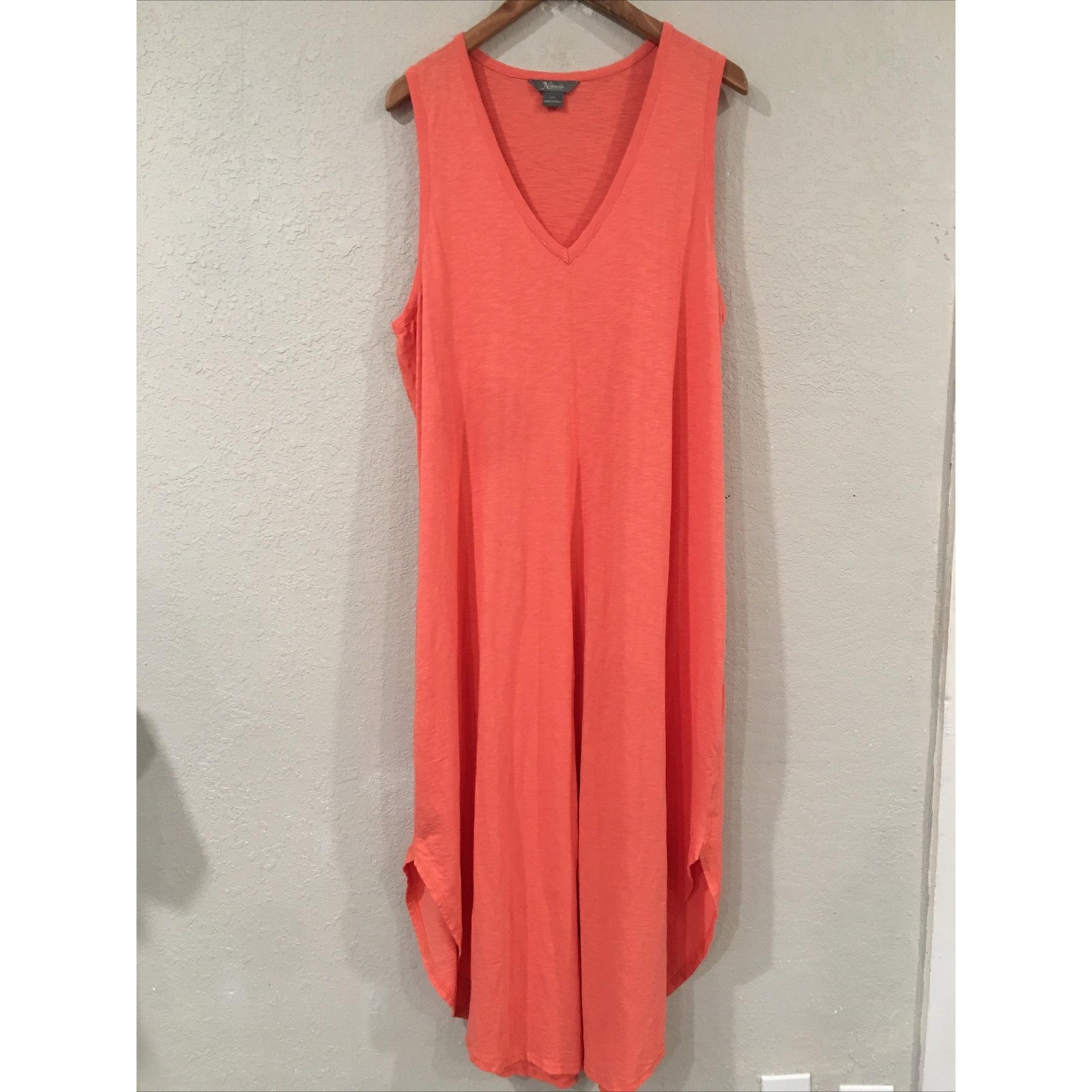 Natural Reflections Women XXL Dress Orange Maxi Tank Scoop Hem 100% Cotton Boho