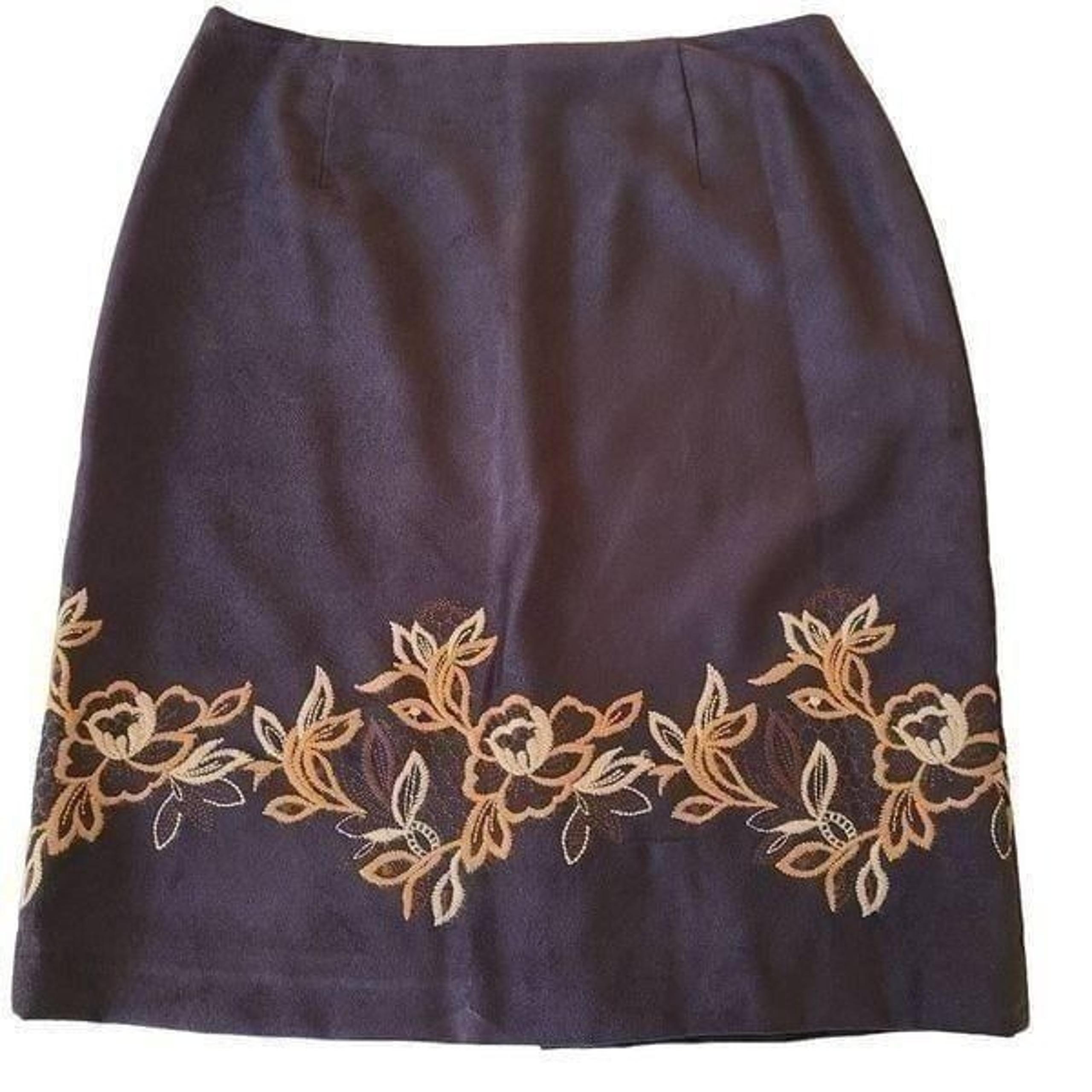 Alfani Petite Womens Black A Line Embroidered Skirt Size 8 Petite