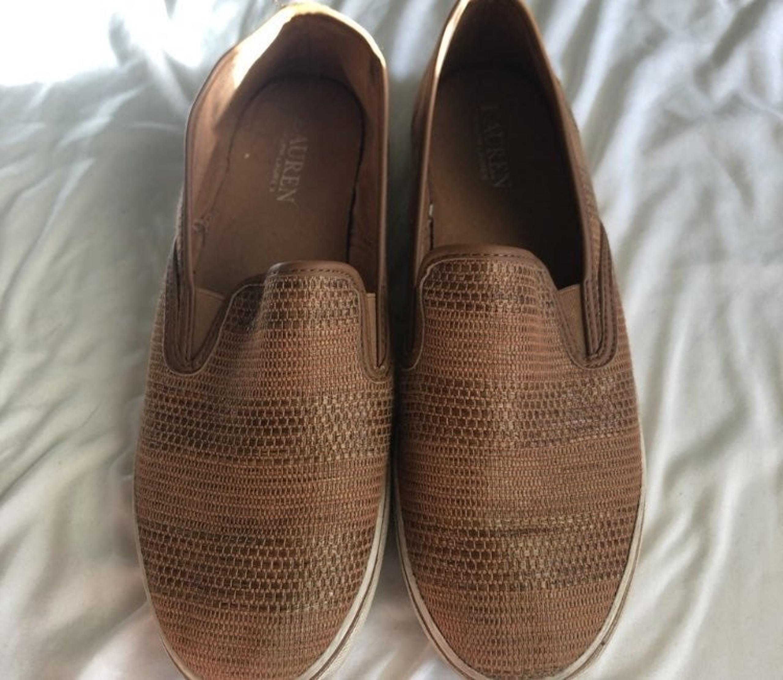 vintage ralph lauren tan slip on’s!