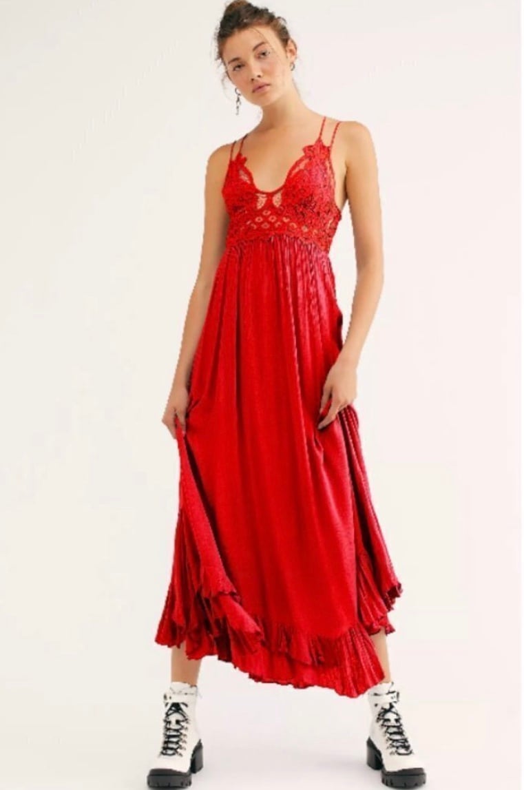 Free People One Adella Red Maxi Dress Small