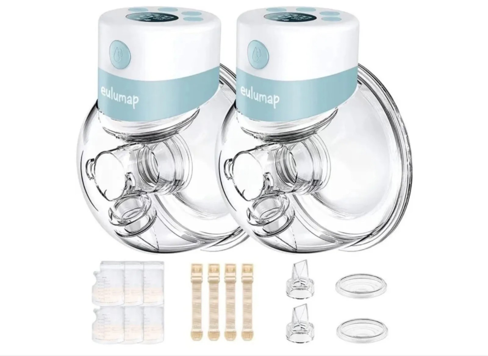 New Eulumap S12 Wearable Electric Breast Pump Hands Free 2 Pcs Blue, 24 mm