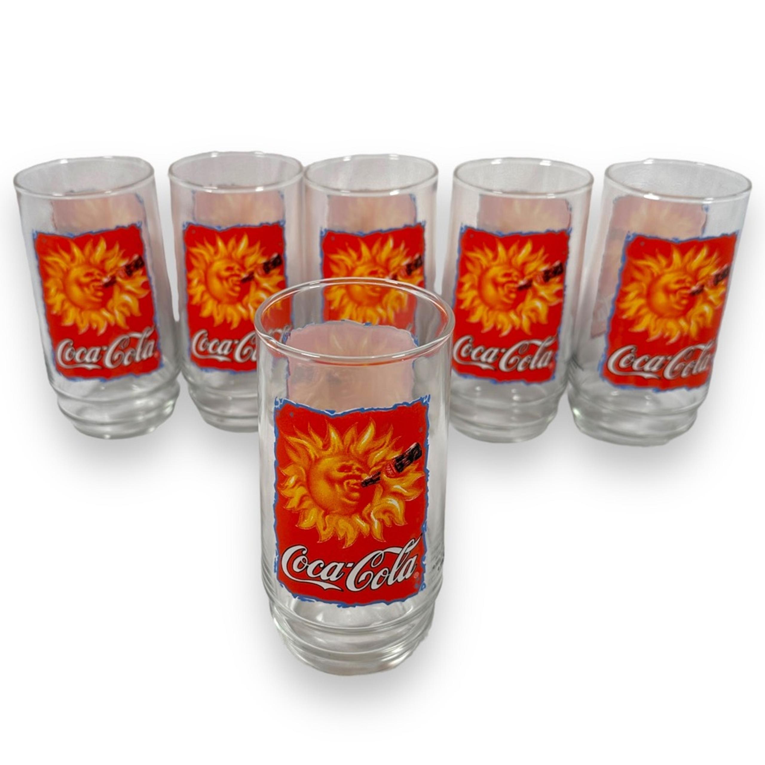 Vintage Coca Cola Sun Drinking Glass Set of 6 Soda Glasses Advertising Red 1995