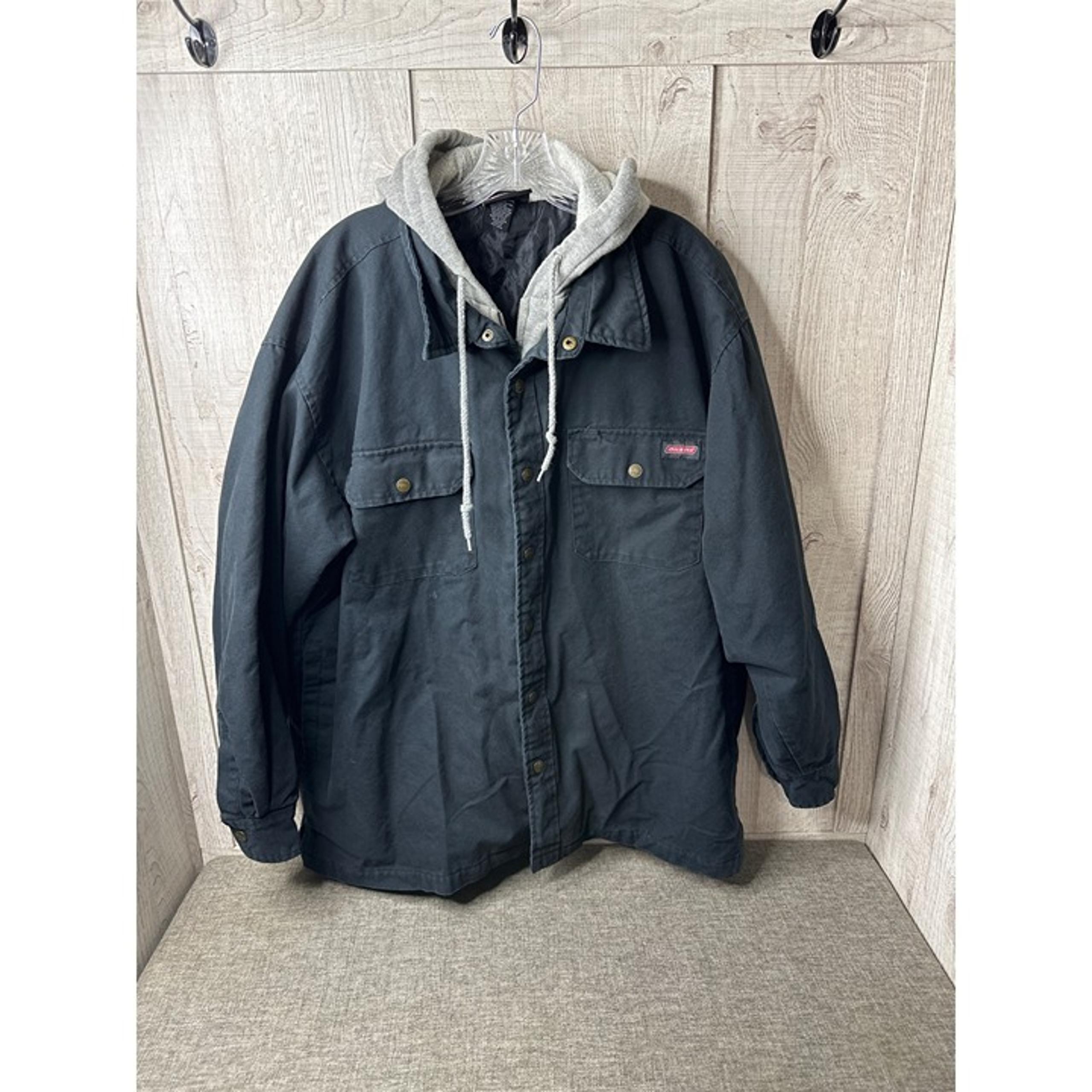Dickies Mens Size XL Hooded Work Jacket Black & Gray Hooded Drawstring Pockets