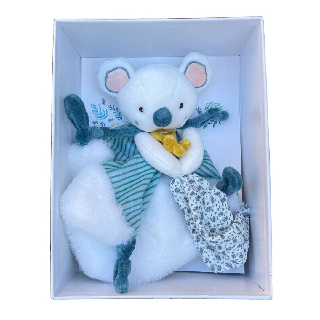 DouDou Et Compagnie Yoca The Koala Bear Lovey Baby Blanket White & Blue New