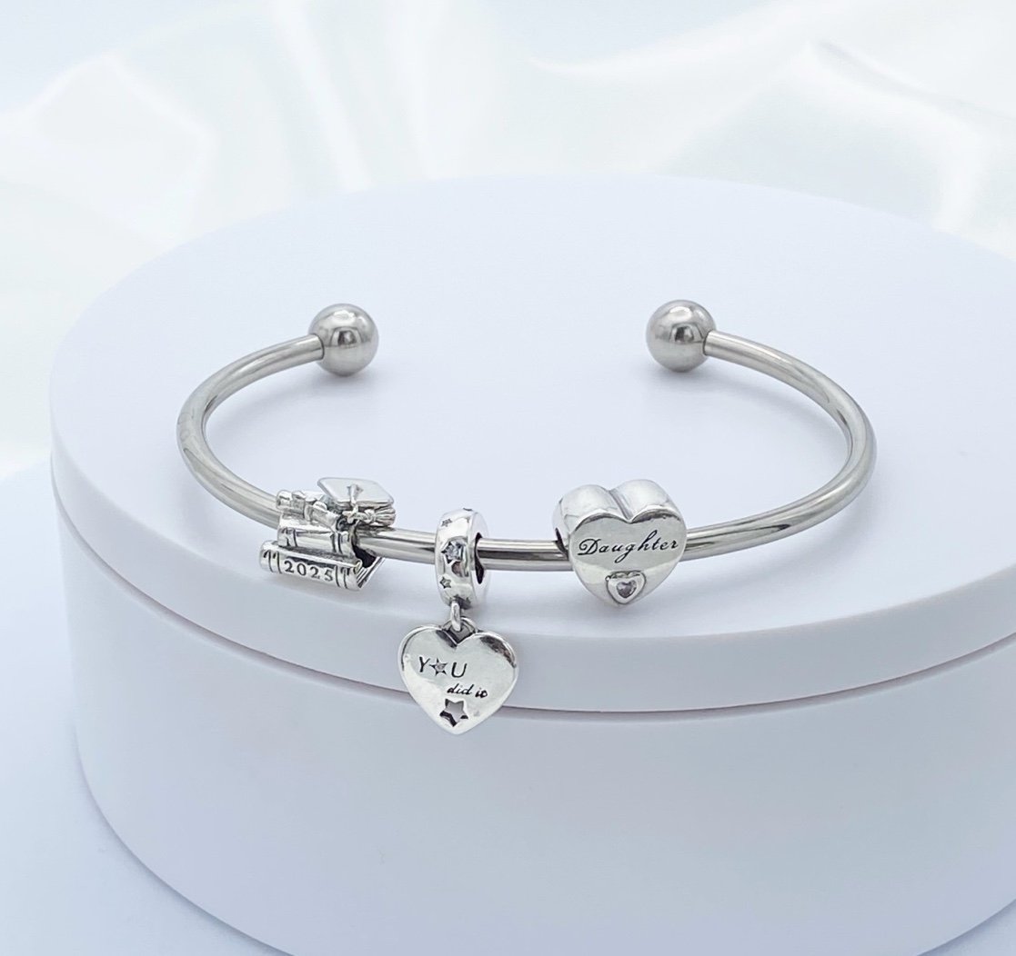 Linx Open Bangle with Daughter and Class of 2025 Graduation Charms