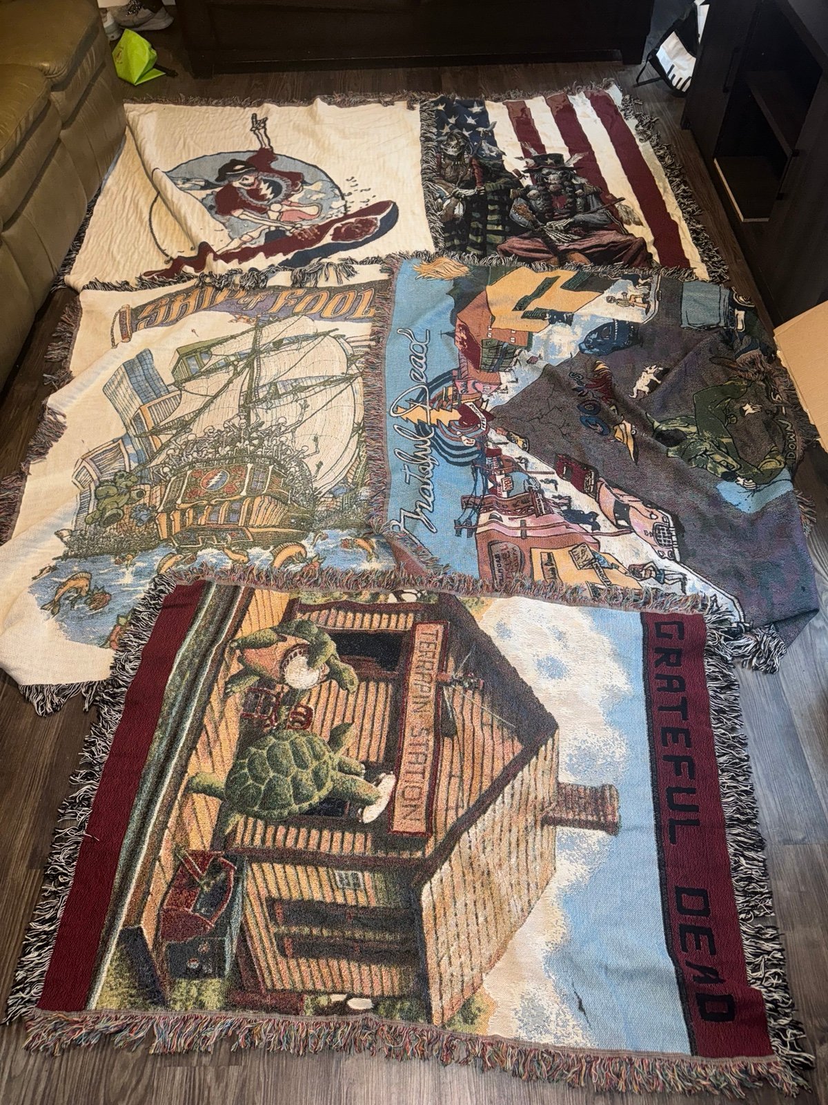 5x Vintage Grateful Dead Throw Blanket Lot - 60x50 Collection Woven Tapestry