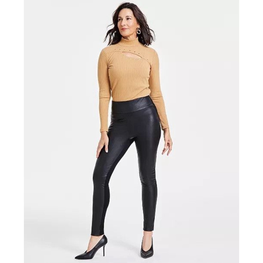 I.N.C. International Concepts Women's Faux-Leather Skinny Pants Mid Rise 2XL