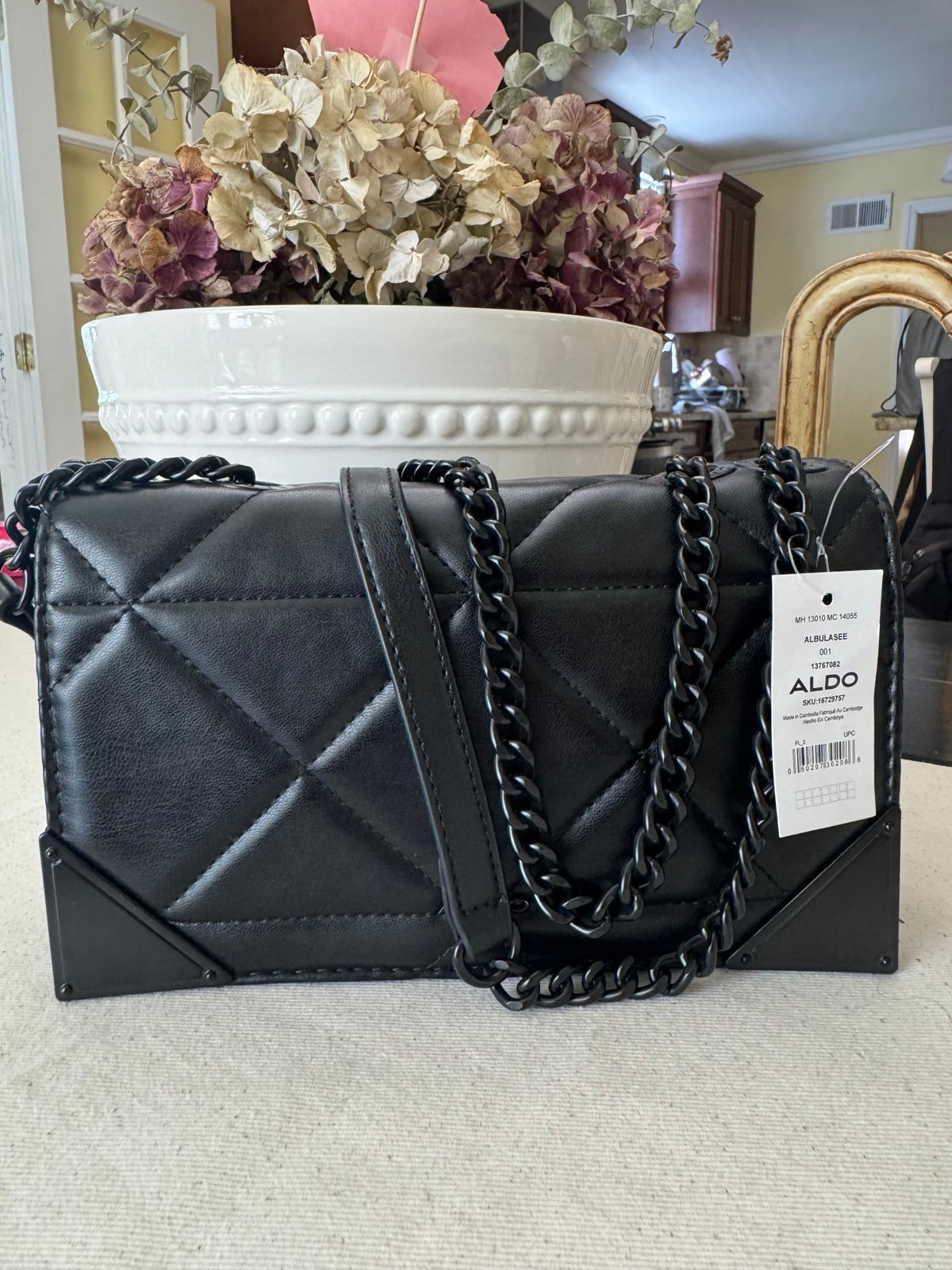 ALDO Albulasee Black Quilted Chain Shoulder Bag
