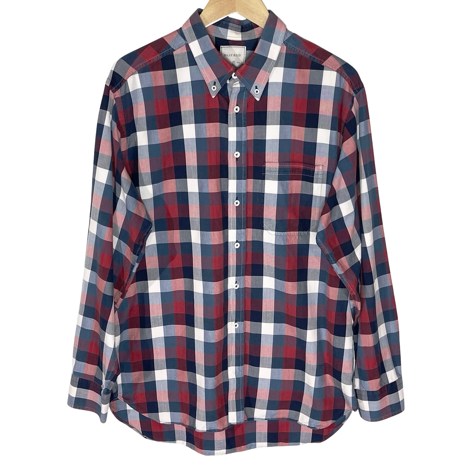 BILLY REID Men’s Red and Blue Check Standard Fit Button Up Shirt XL