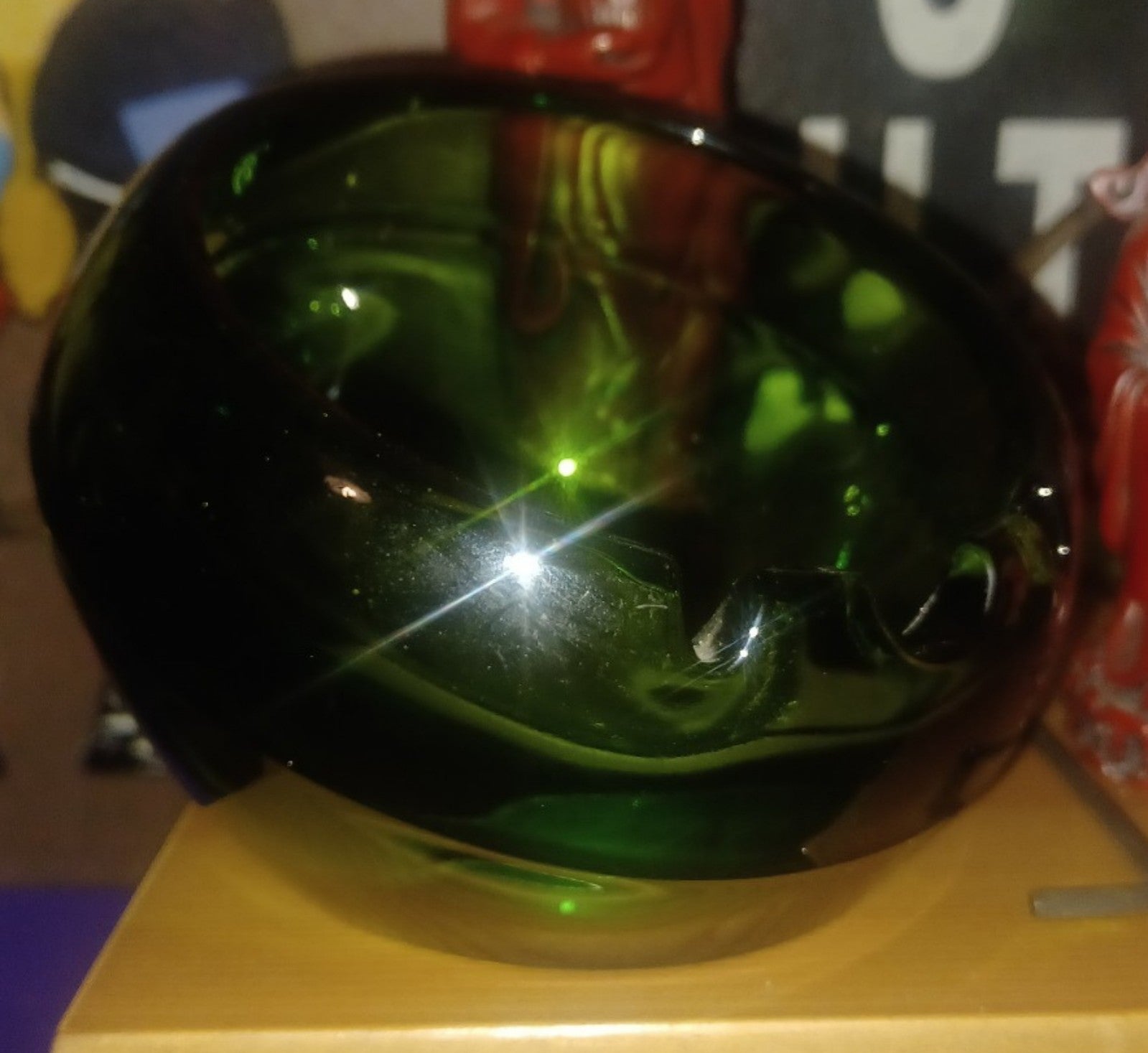 Vintage Mid Century Modern Viking Glass Orb Ashtray Green Individual