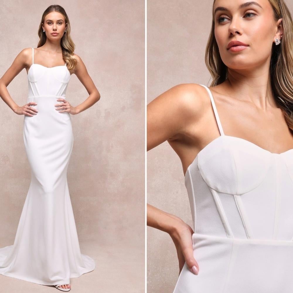 LULU's Wedding Bridal Elegant Sexy Corset Bustier Sophisticated Maxi Gown
