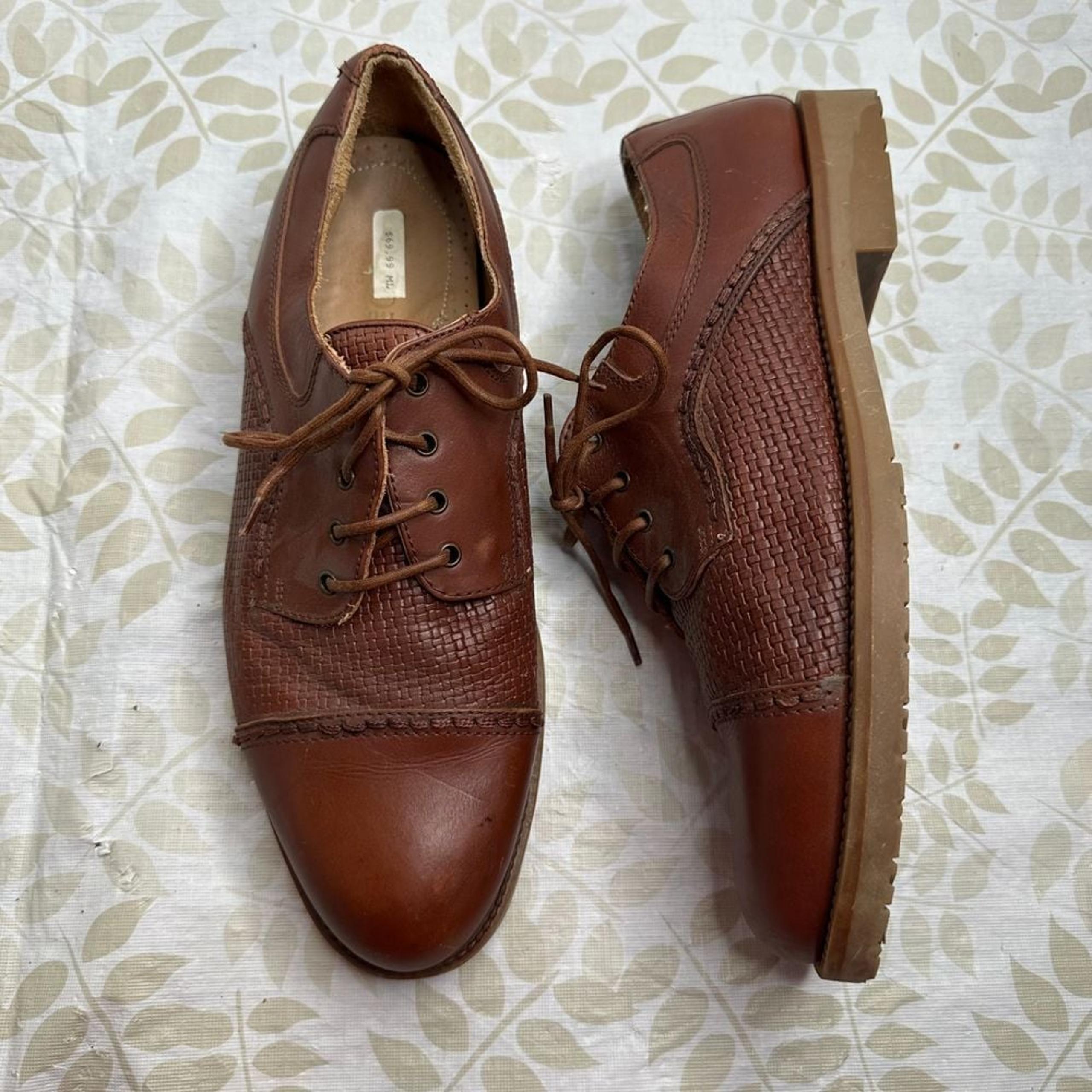 Adolfo Made In Italy Men's Brown Leather Size 9.5 Oxford Dress Shoe Office