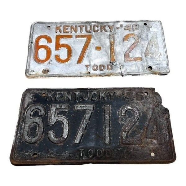 Vtg Rustic 1946 1948 Kentucky Todd Collectible License Plate Set Of Two 657 124