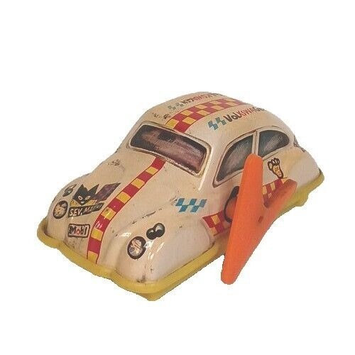 Volkswagon VW Beetle Tinplate Wind-up Vintage (Worn But Works) Made In Hong Kong