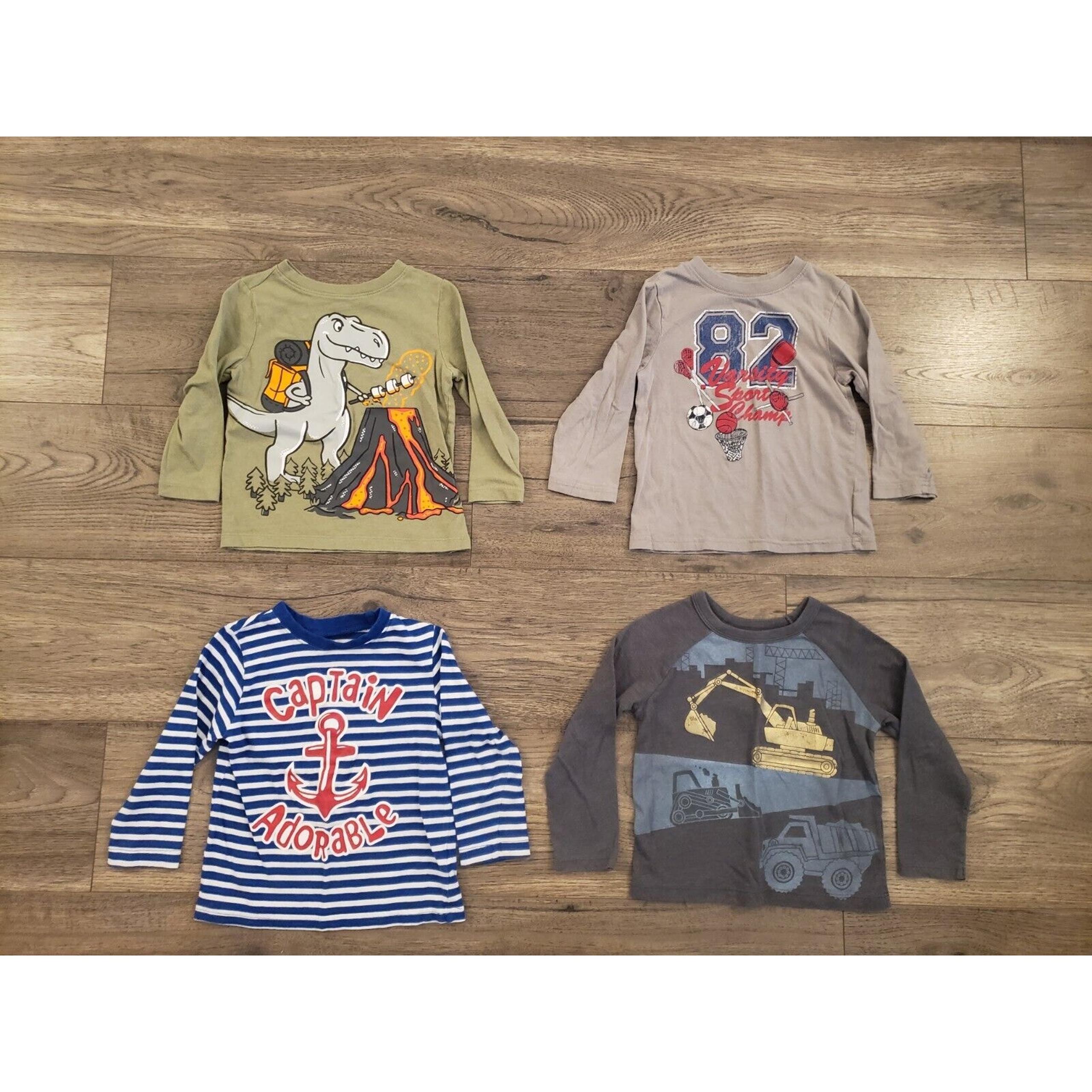 Boys Long Sleeve T-Shirts Dinosaur Construction Kids 2T Toddler Lot of 4 Tops