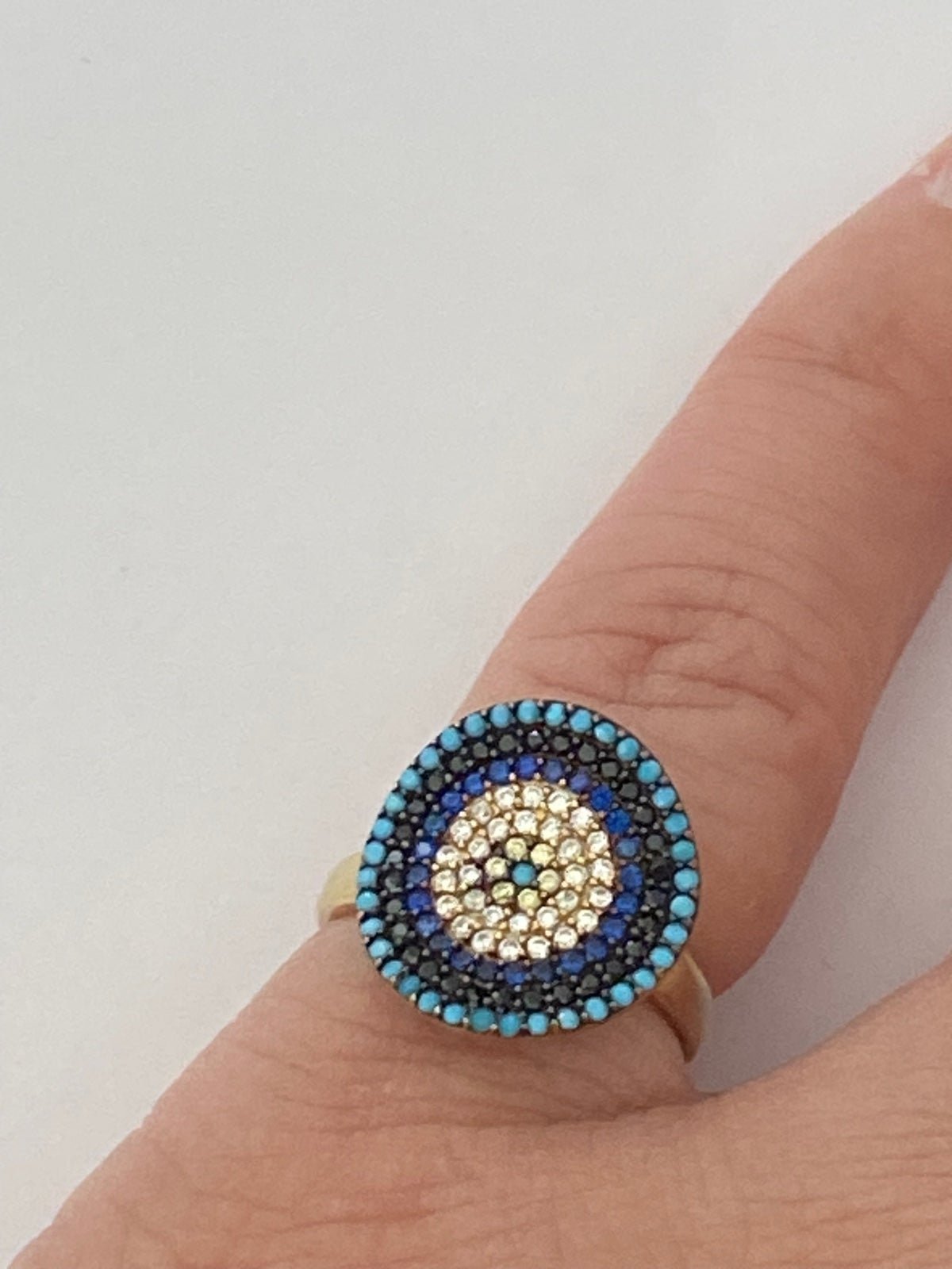 925 Silver ring cz fancy evil eye 18k yellow gold plated