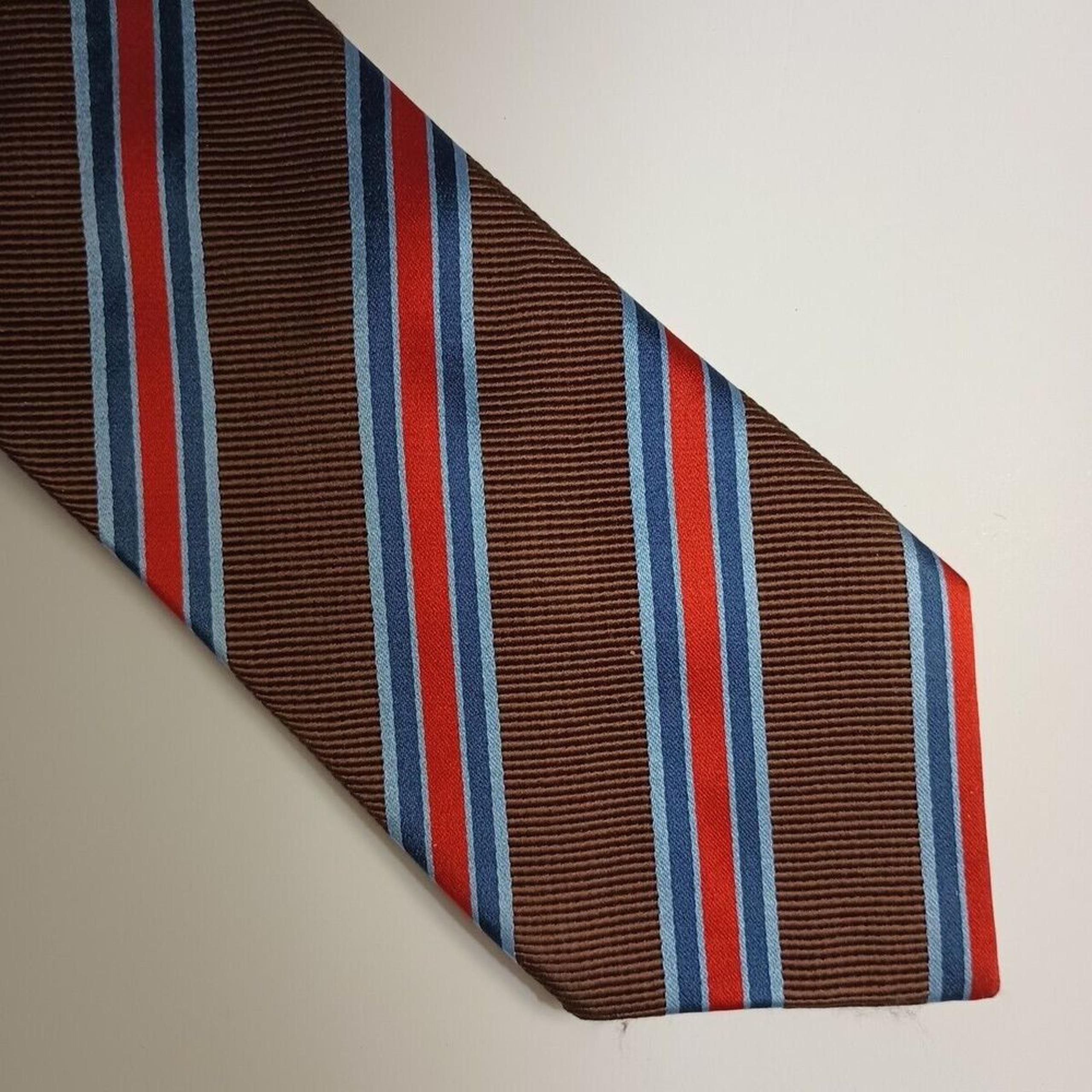 Christian Dior Striped Silk Mens Bronze Red Blue Neck Tie THICK