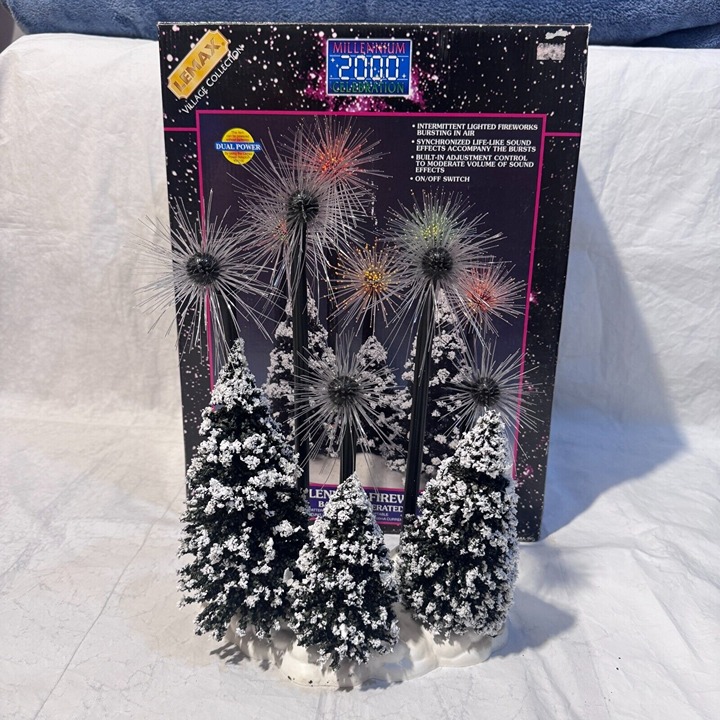 Vtg Lemax Village Collection 2000 Millennium Fireworks Lights & Sound WORKS