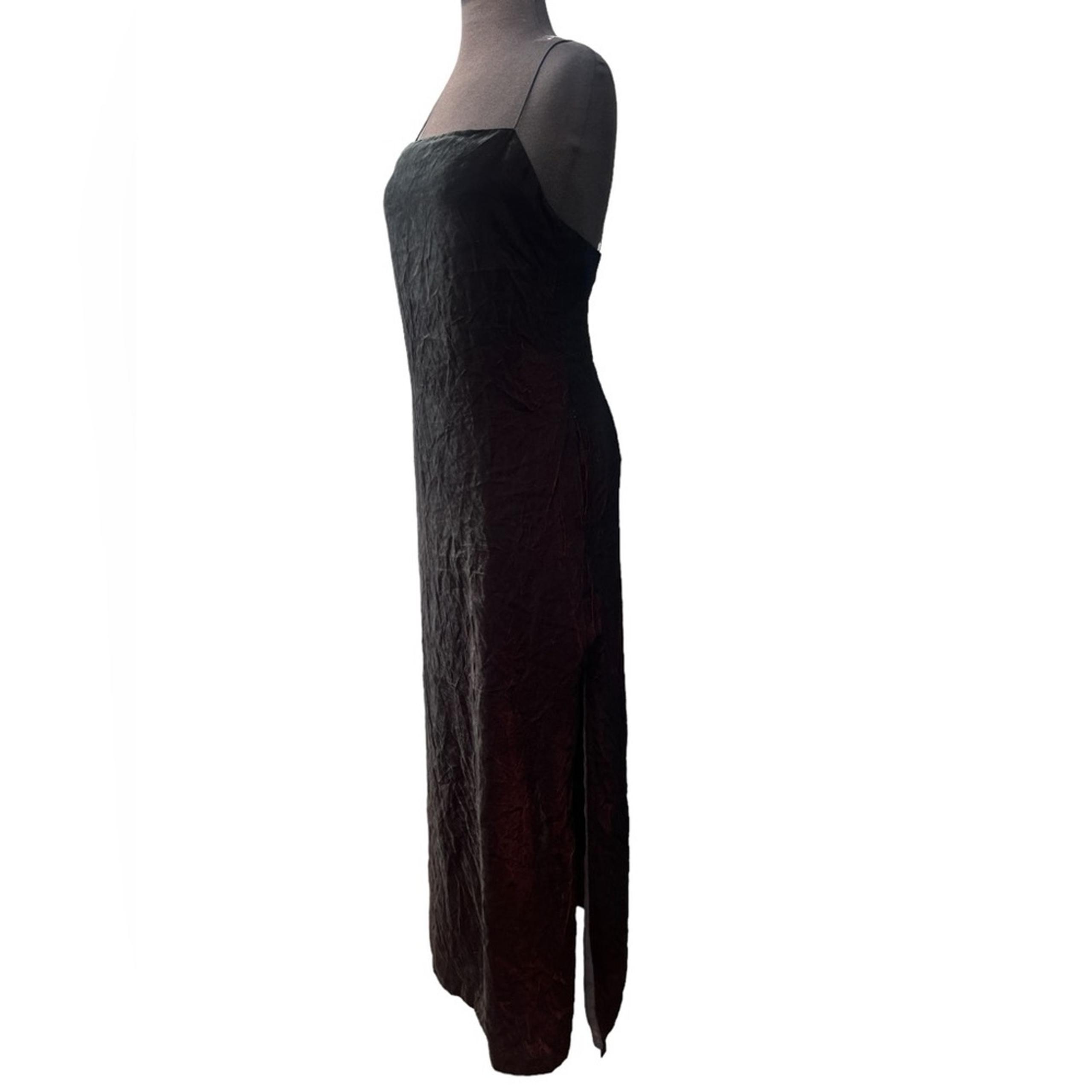 90s Emanuel Ungaro Velvet Square Neck Side Slit Minimal Whimsigoth Maxi Dress 8P