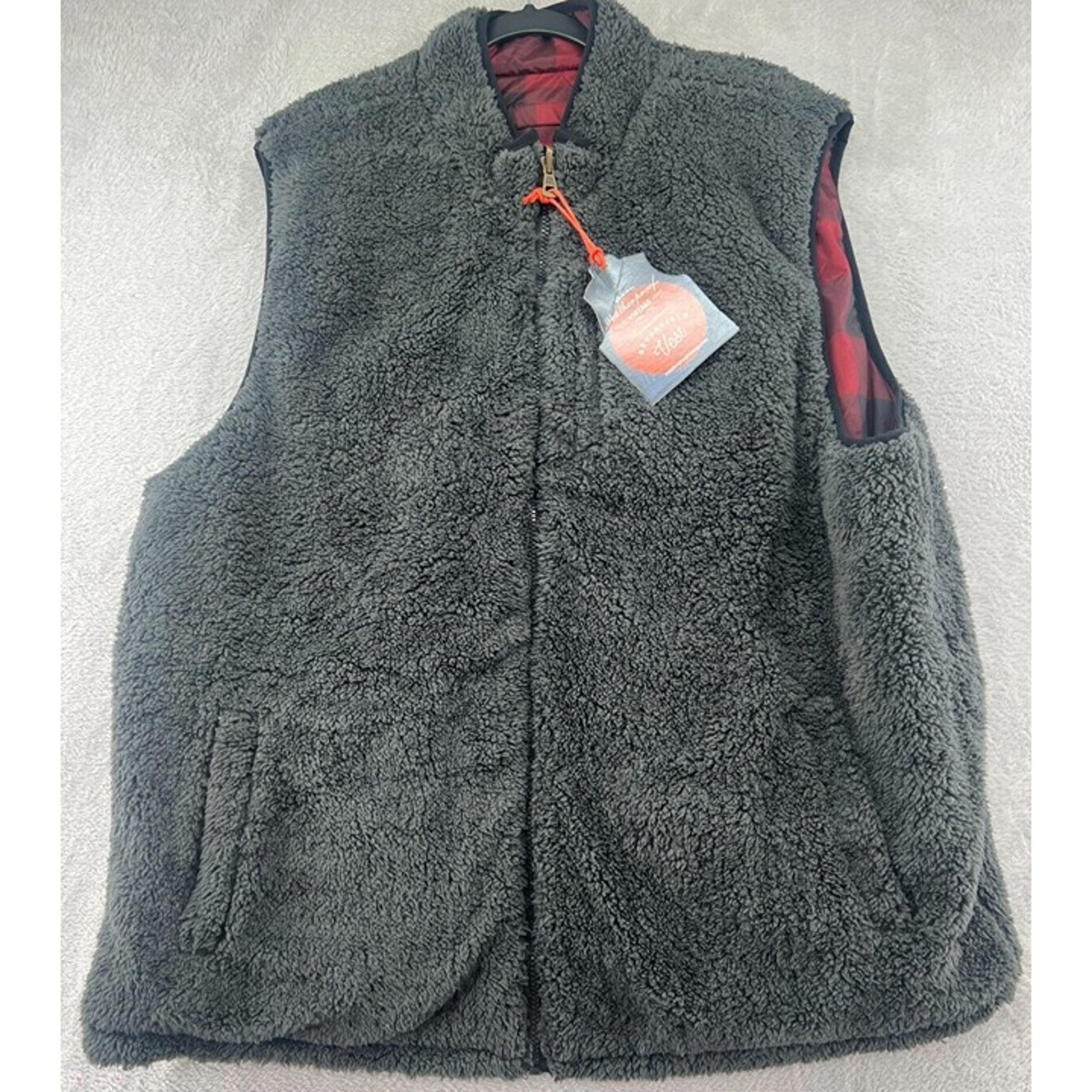 WeatherProof Vintage Vest Mens XXL Buffalo Check Interior Gray Fleece Full Zip