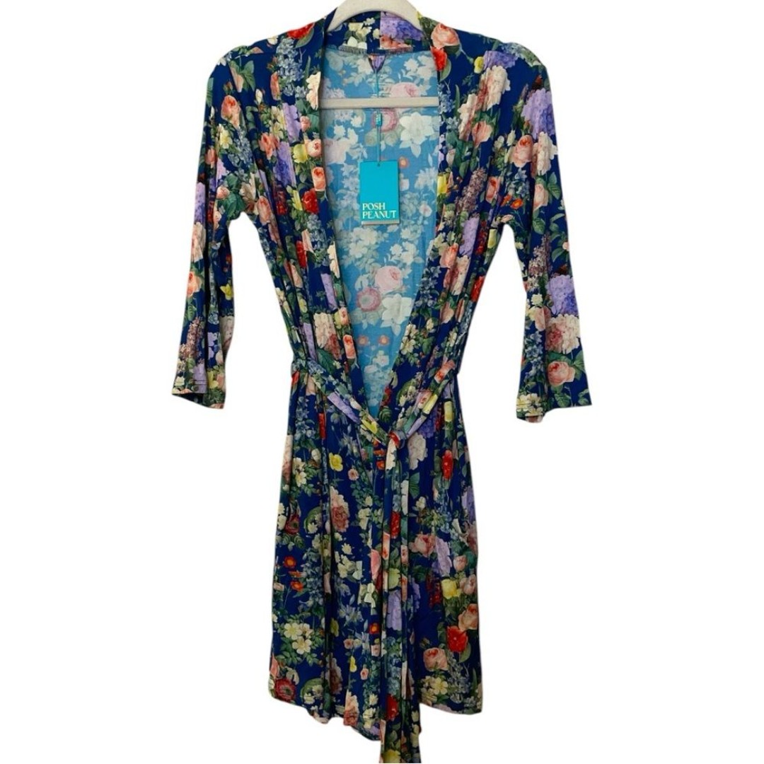 Posh Peanut NWT Floral Print Robe Navy Size S/M