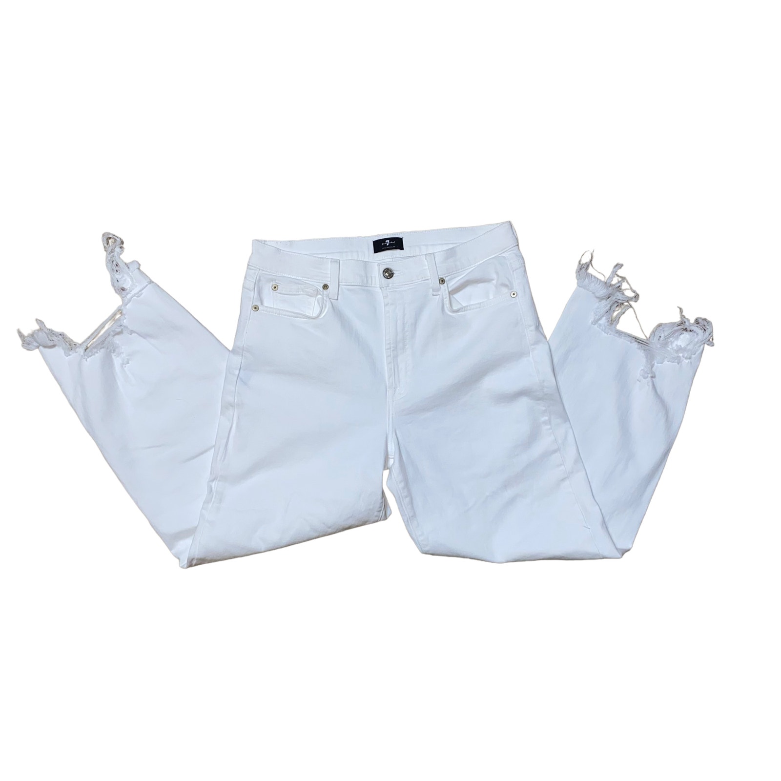 7 For All Man Kind Cropped Alexa Hi Rise Raw Shark Bite distressed hem sz 31
