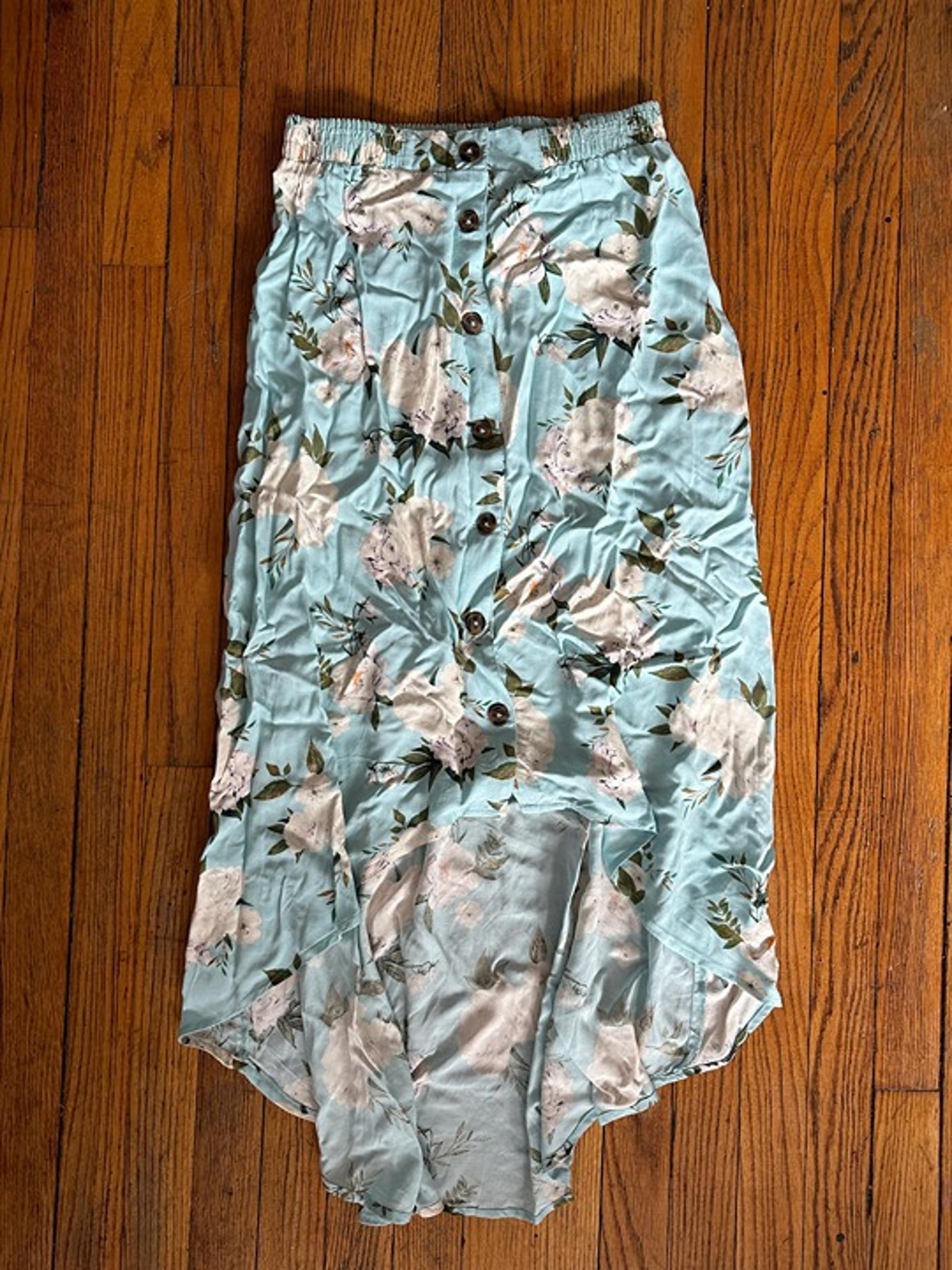 Blue and White Xhilaration Floral High-Low Maxi Skirt