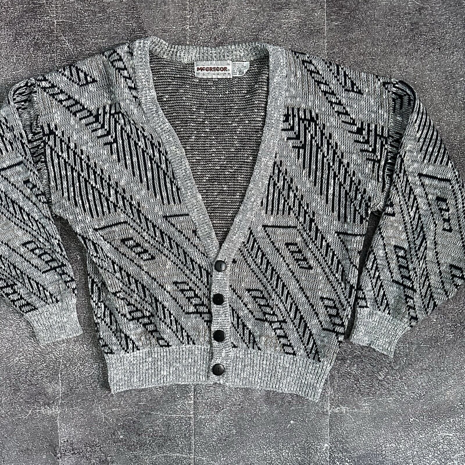 Men's Vintage 80's McGregor White Black Tribal Aztec Cardigan Sweater Sz XL VTG