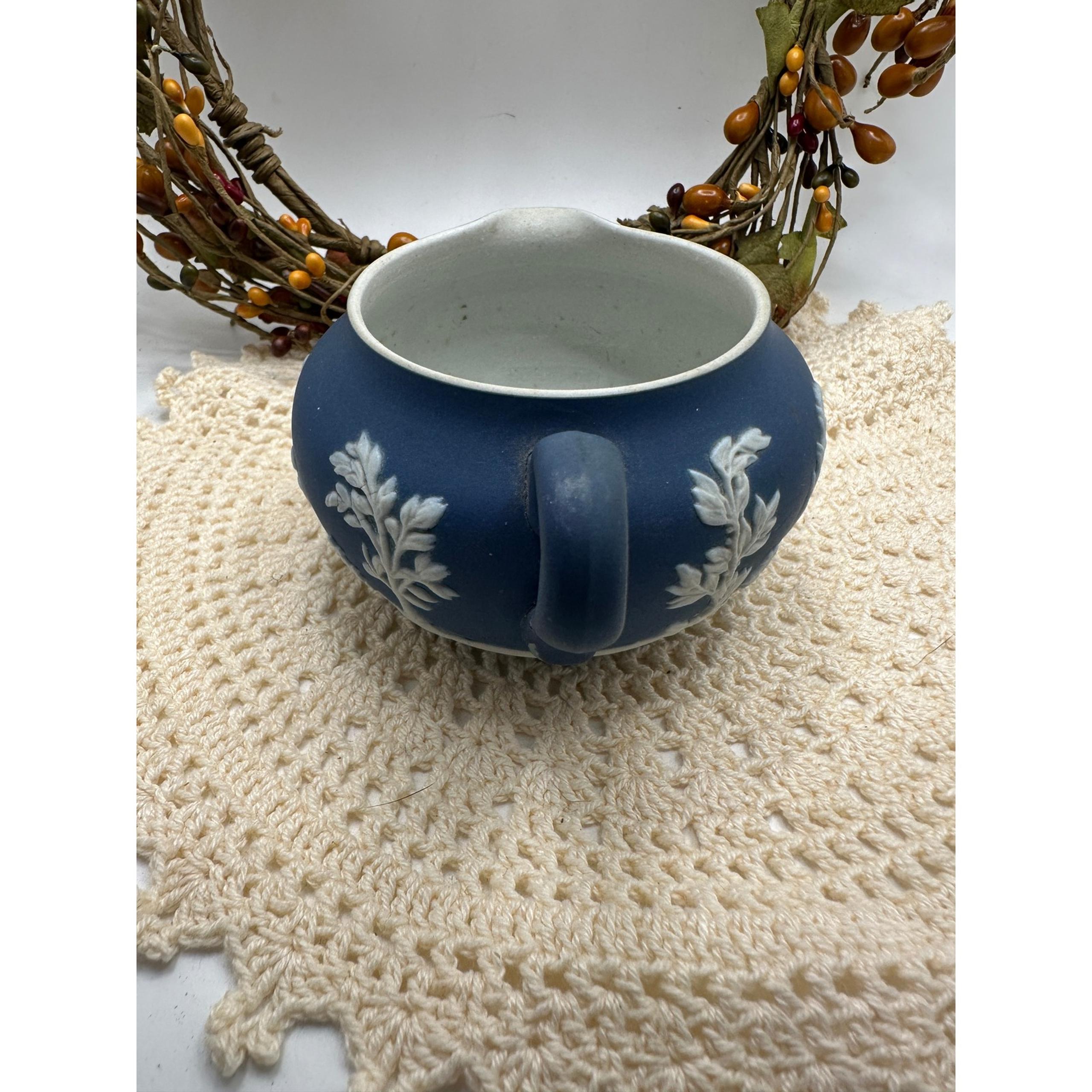 Adams Creamer Pitcher Jasperware Style Blue White Floral Decor England