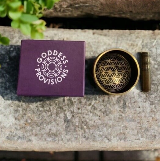 Tibetan Style BRASS SINGING BOWL FLOWER OF LIFE Mindfulness Meditation NIB