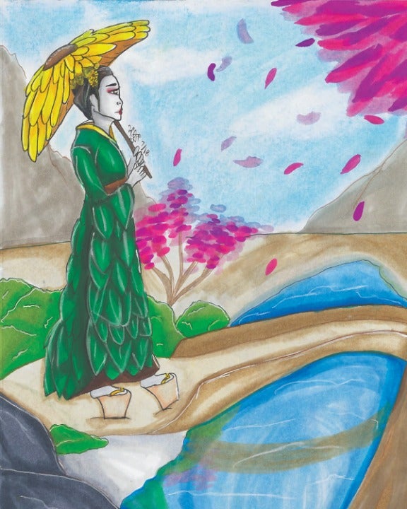 Geisha In The Garden Print