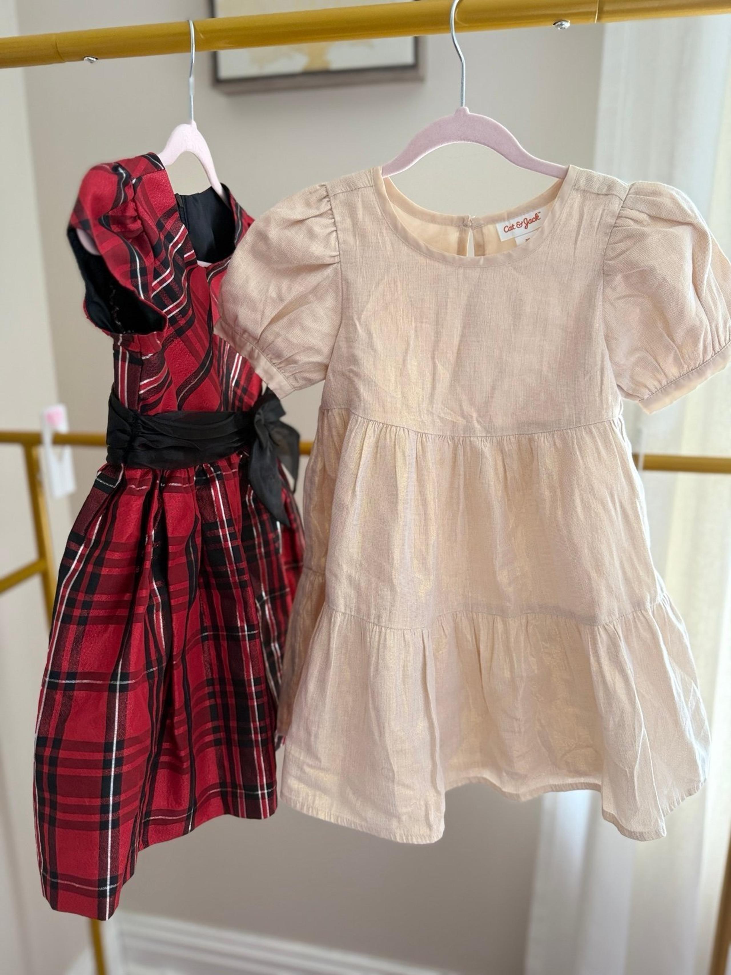 Girls 3T Dress Bundle Cat & Jack Gold Tiered Dress & Bonnie Jean Red Plaid Party