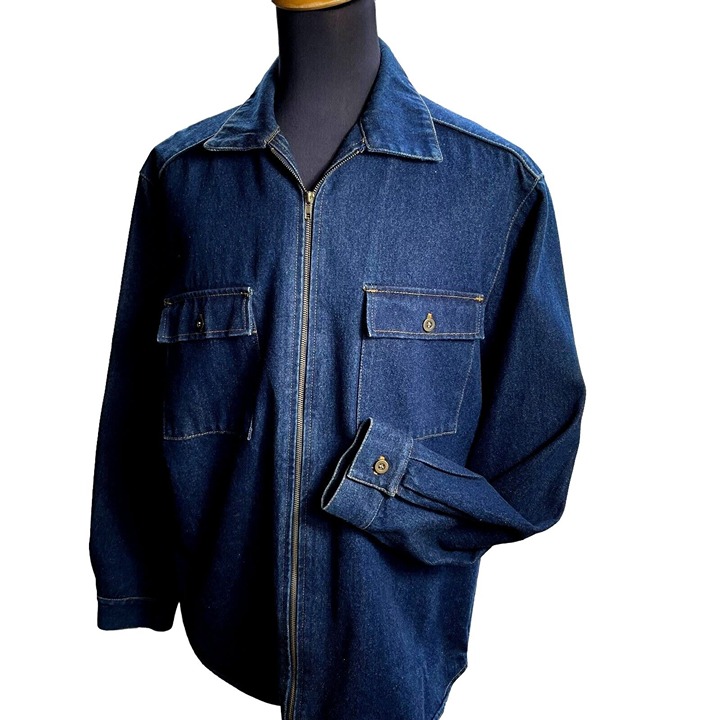 Vintage Smarter Clothing Denim Coverall Jacket Size XL Zip front Chest pockets