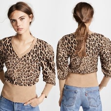 Frame Full V Neck Leopard Sweater