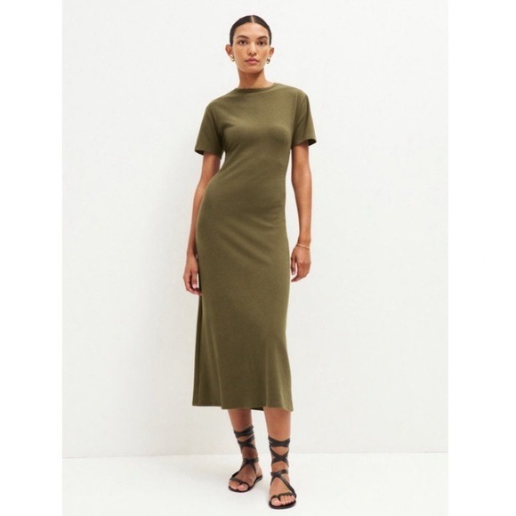 Reformation Crewneck Cotton Pullover T-Shirt Maxi Dress Minimalist Green Large