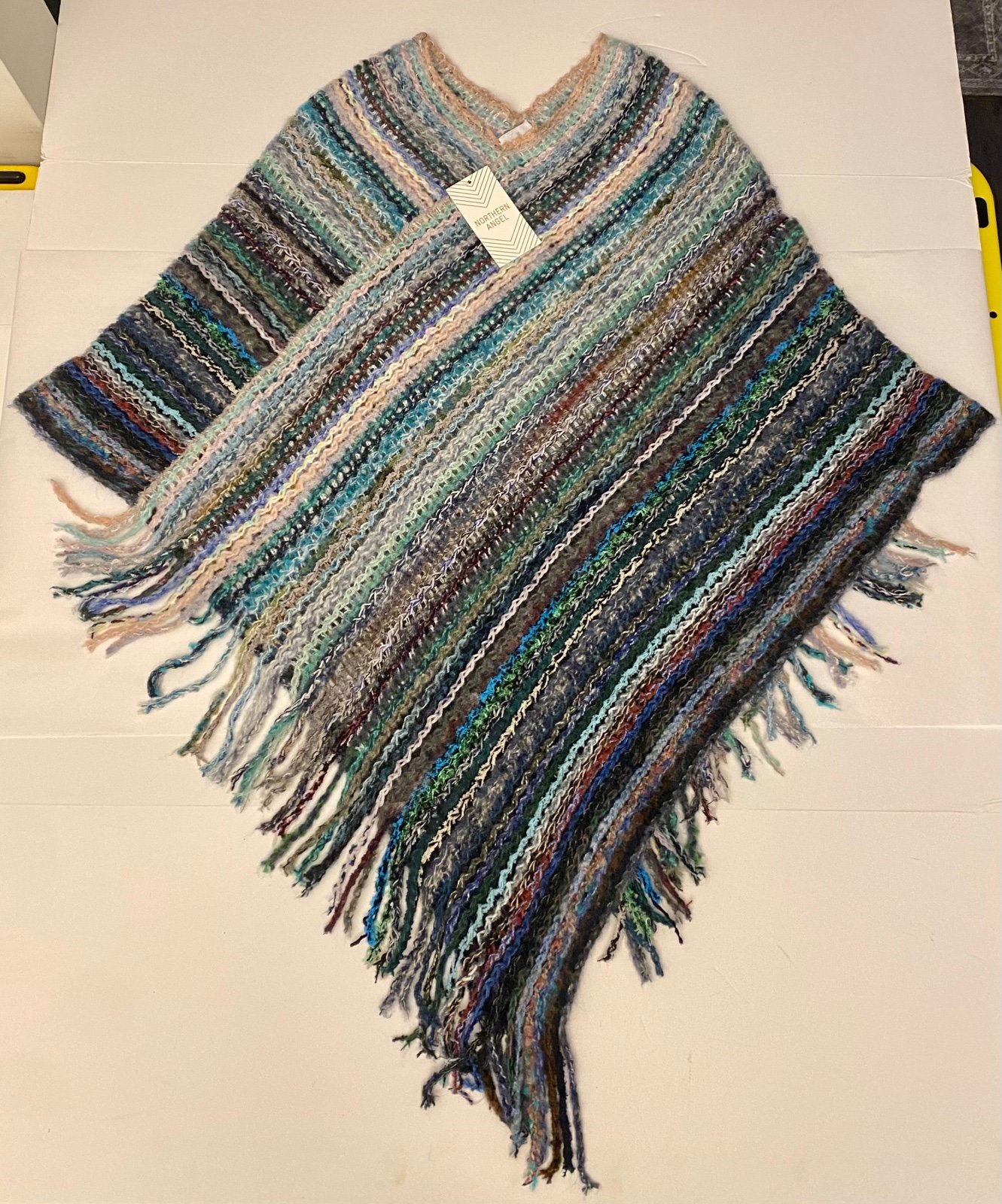 Northern Angel Fringed Poncho Shawl Size One Size Multicolored Stripes NWT.