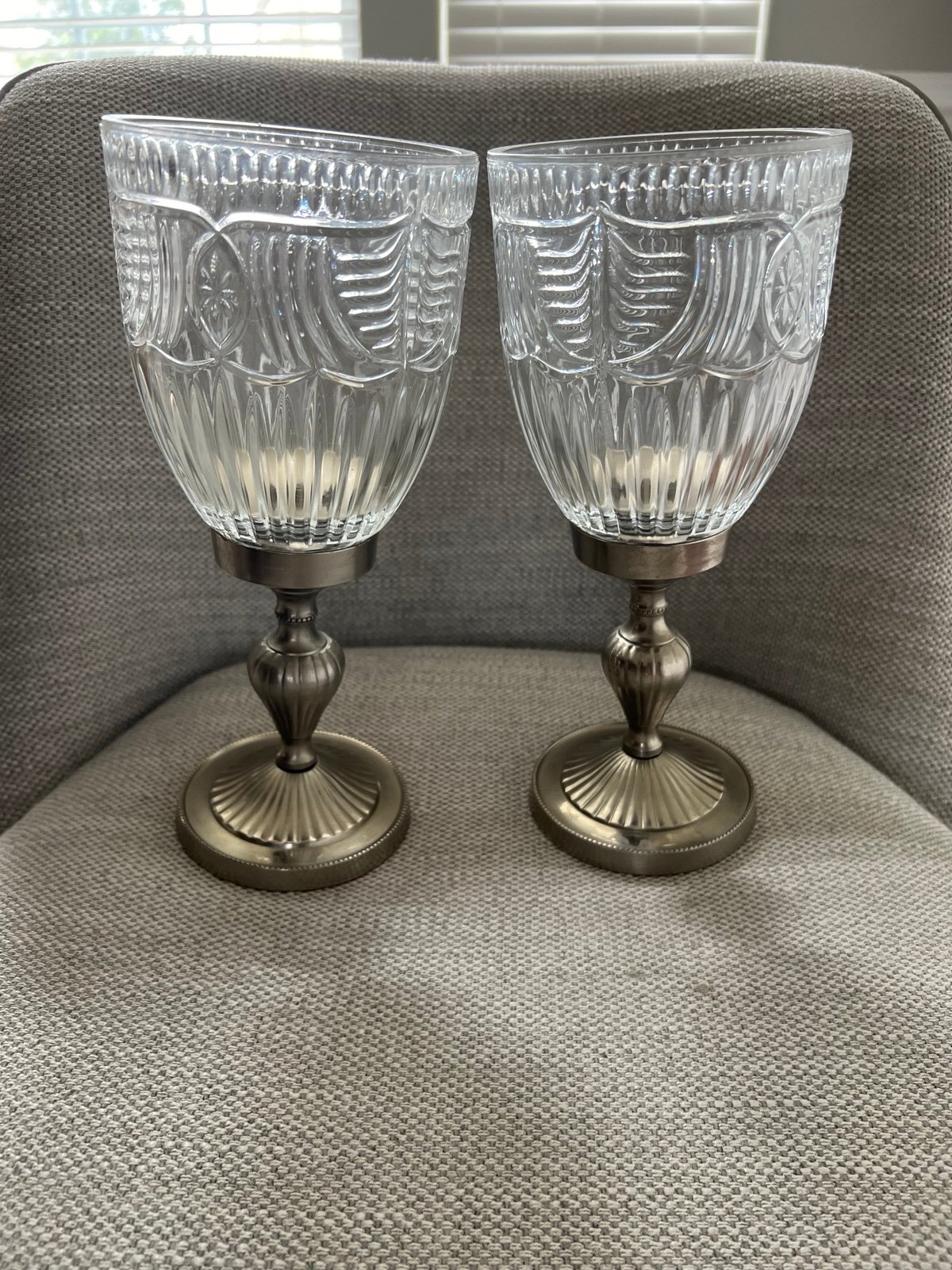 Vintage Crystal Cut Glass Lamp Candle Holder with Silver Base