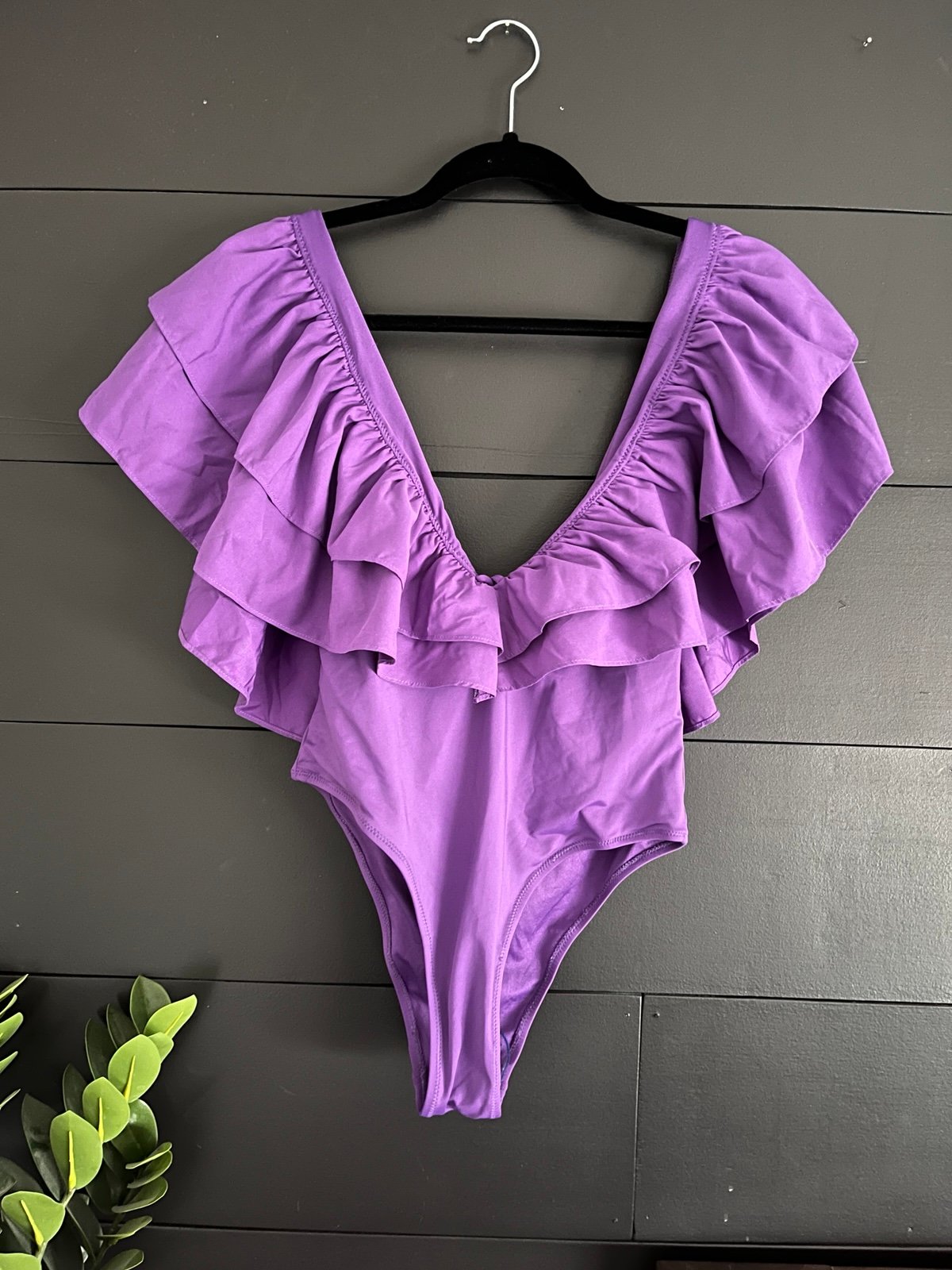 ZARA Purple Curtain Ruffle One Piece Women’s Swimsuit NWT Sz M