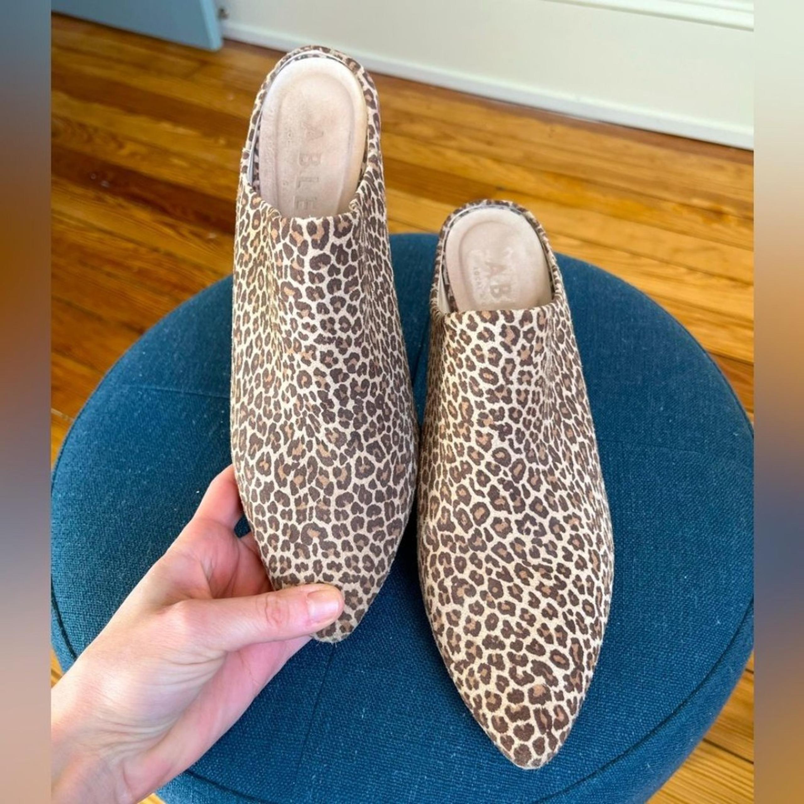 ABLE Cheetah Print Mules with Block Heel Size 9