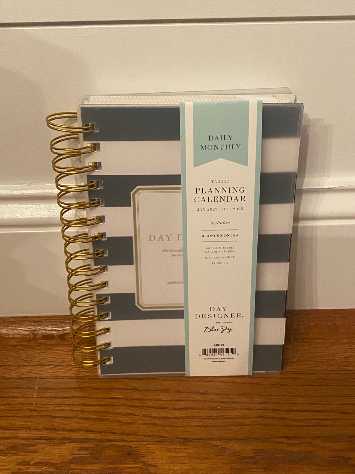 Blue Sky Day Designer 2025 Calendar Planner Daily New Year Fashion Black Stripe