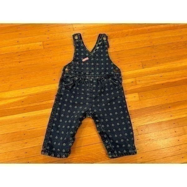 Osh Kosh B’Gosh vintage denim embroidered floral cross front overalls