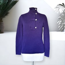 LAUREN RALPH LAUREN Sweater MockNeck Silver Button Purple Warm Cozy Casual Small