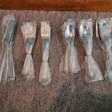 New Corelle 45 Piece Flatware Set in Frost with Hostess Set